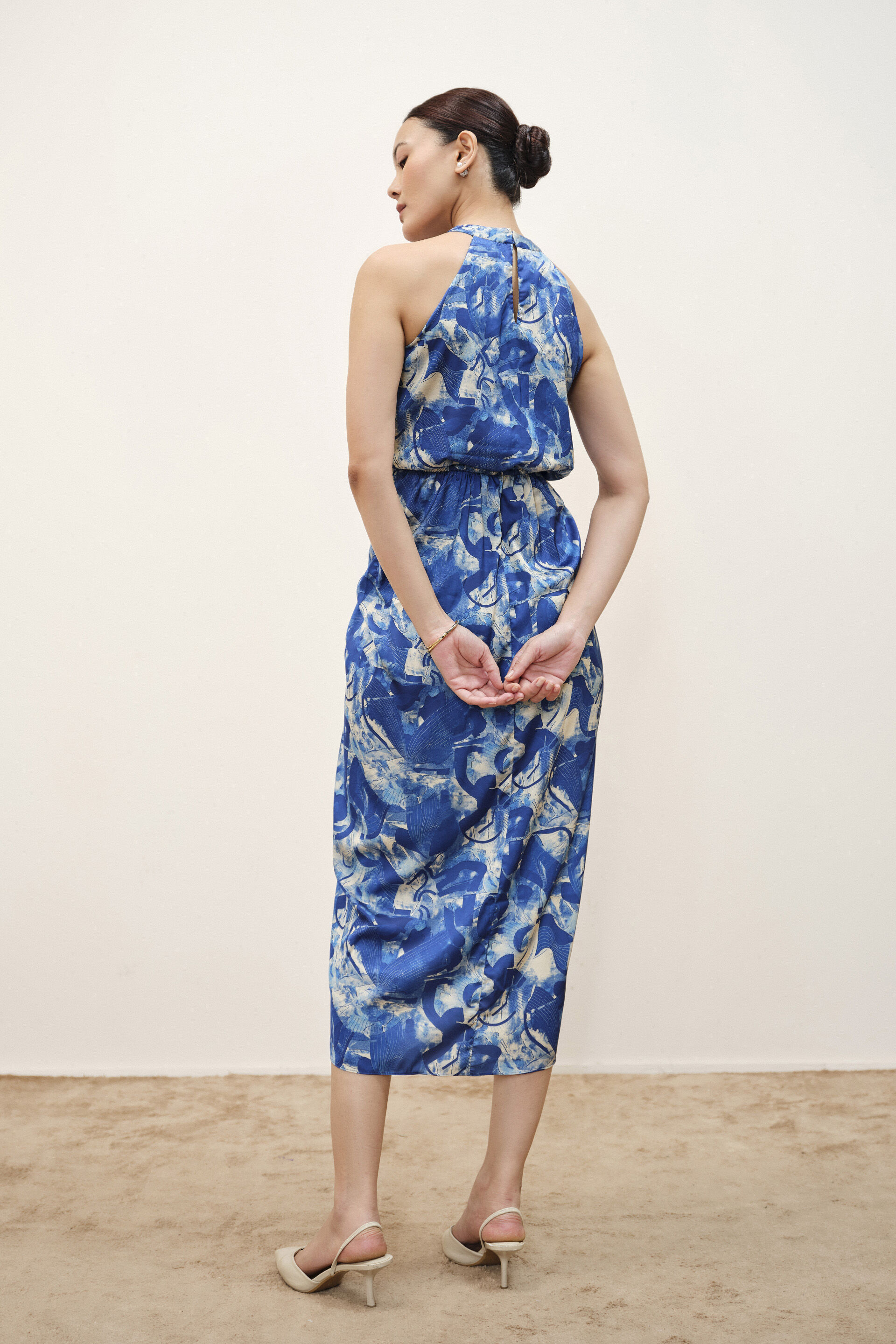 Blue Draped Halter Dress, Blue, image 5